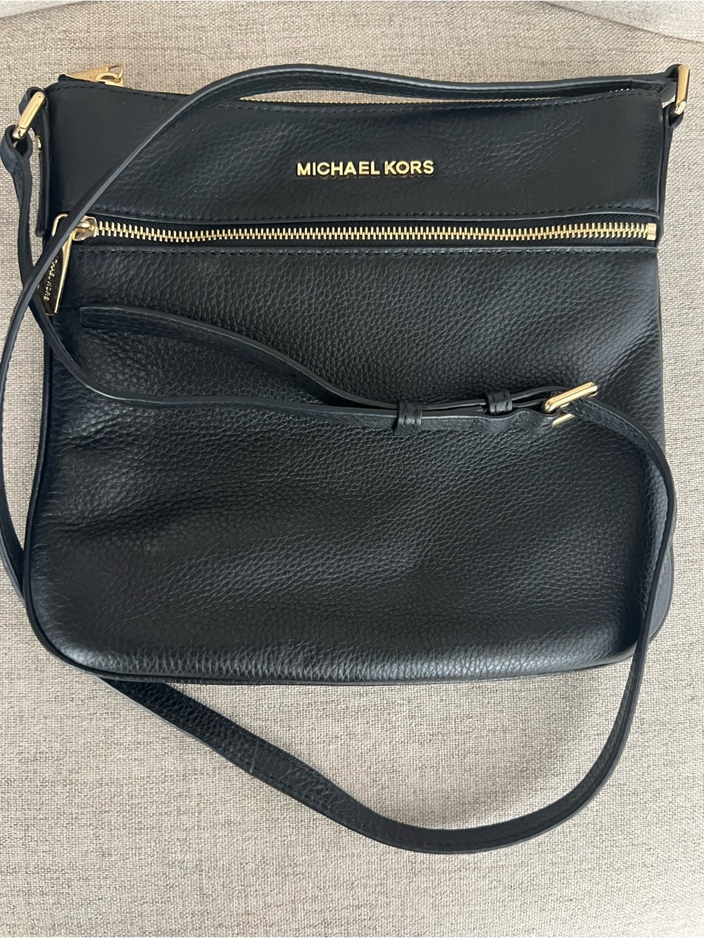 Michael Kors Black Leather Pebbled Crossbody with Gold Hardware
